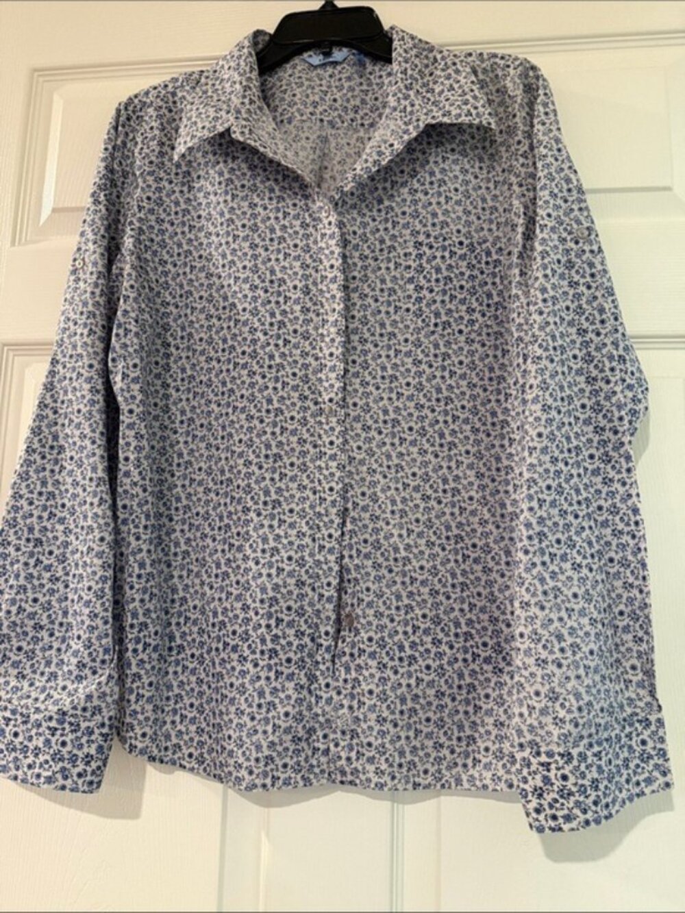 Izod Blue Floral Print Shirt on White Ground